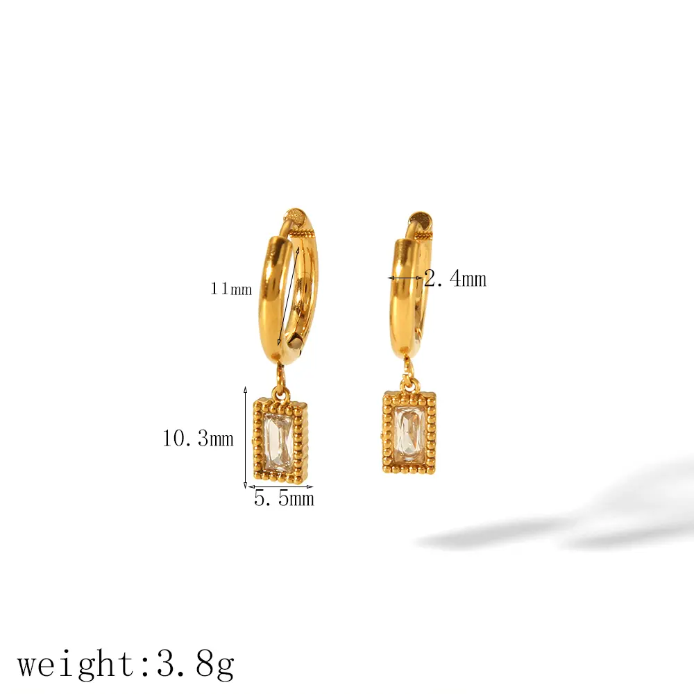 1 par de aretes de botón para mujer de estilo clásico simple rectangulares de acero inoxidable chapado en oro de 18 quilates con incrustaciones de diamantes de imitación h5 Imagen2